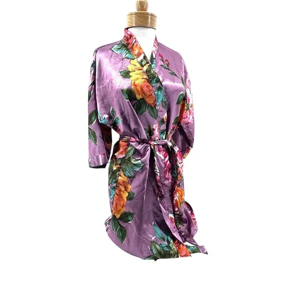 Floral Kimono Robe Romantic Coquette Cottagecore Bridal Loungewear Silky Feel - Picture 3 of 14